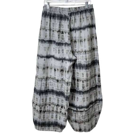 Bryn Walker Wide-Leg Crop Lantern Pants Linen Pull-On Gray Black Print Size XL - Picture 2 of 9